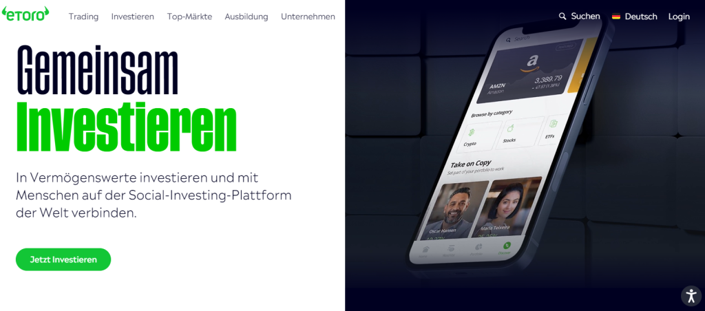 eToro Krypto Trading Plattform