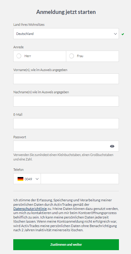 ActivTrades Kontoeroeffnung