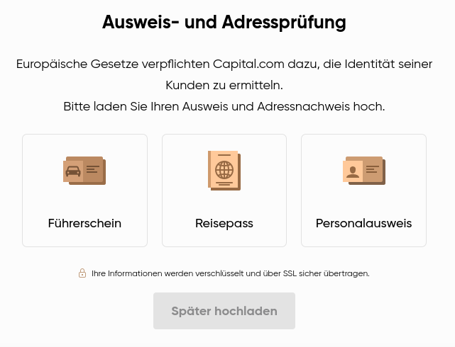 Wohnsitz überprüfen in der Trading App von Capital.com