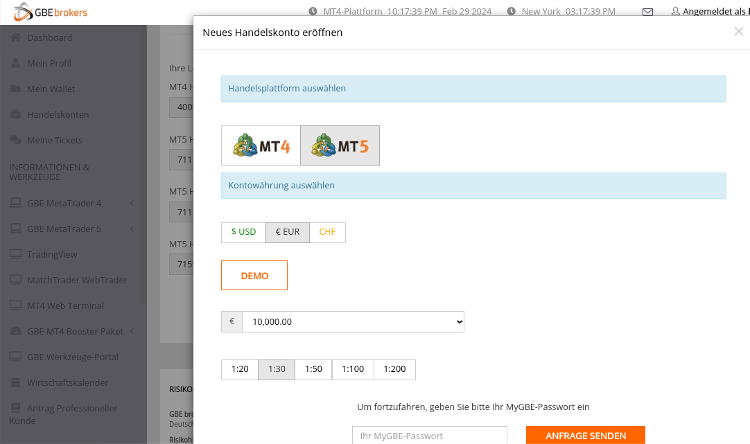 Neues Demokonto einrichten GBE Brokers