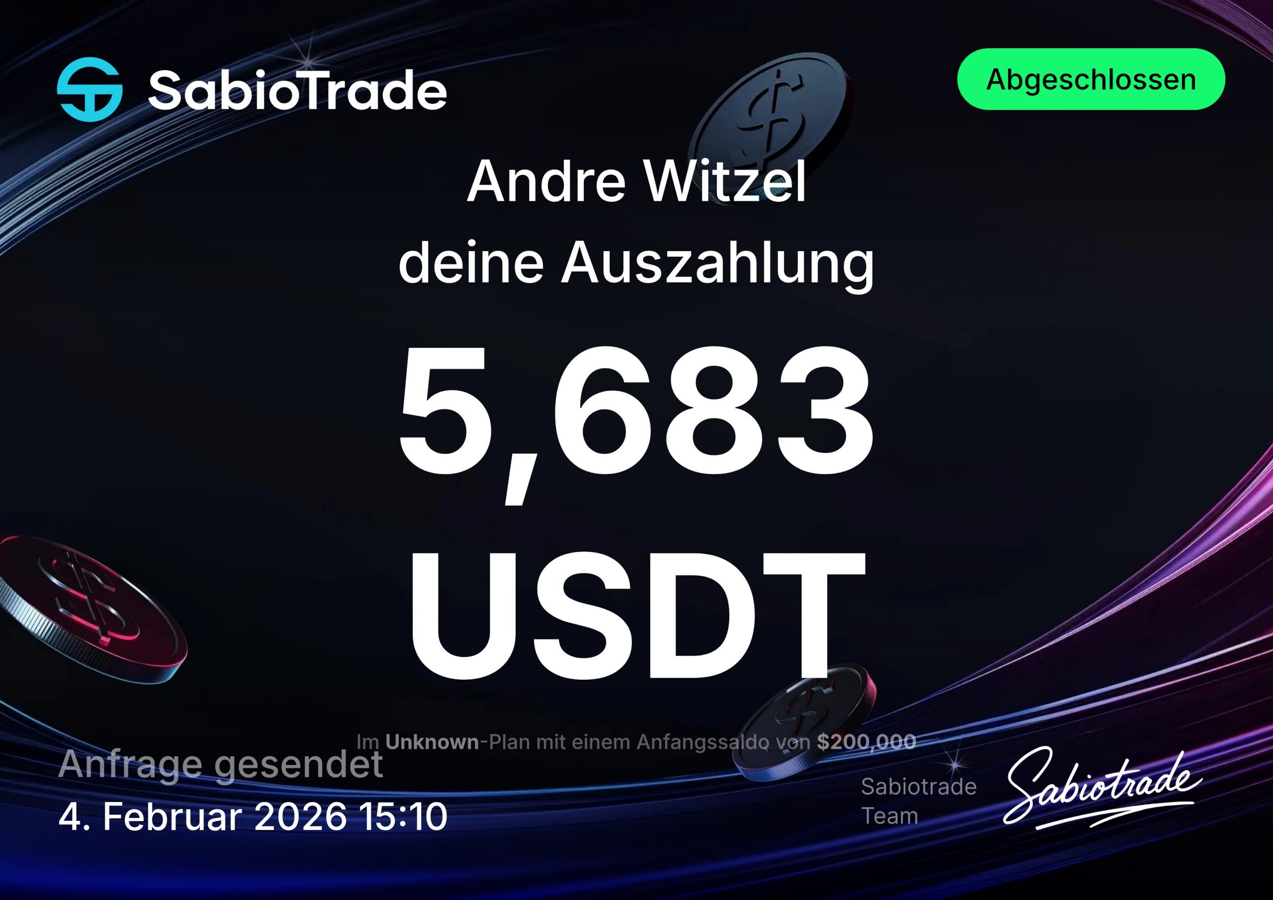 Meine Auszahlung bei SabioTrade