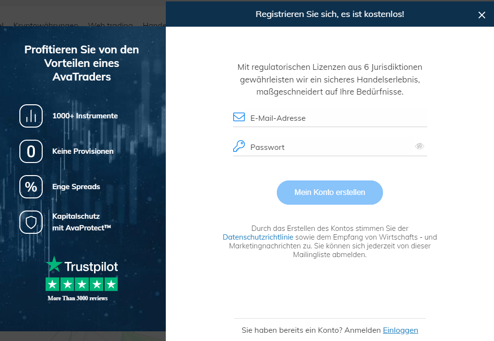 AvaTrade Kontoeroeffnung