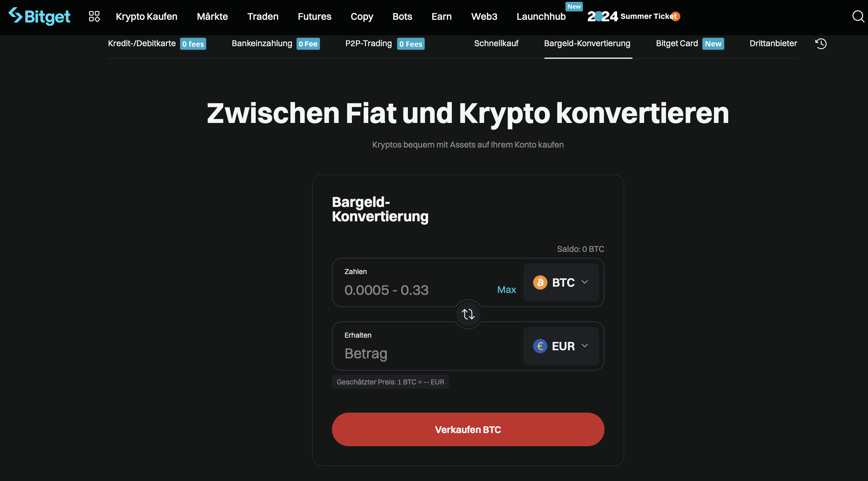 Bitget Krypto in Euro umwandeln
