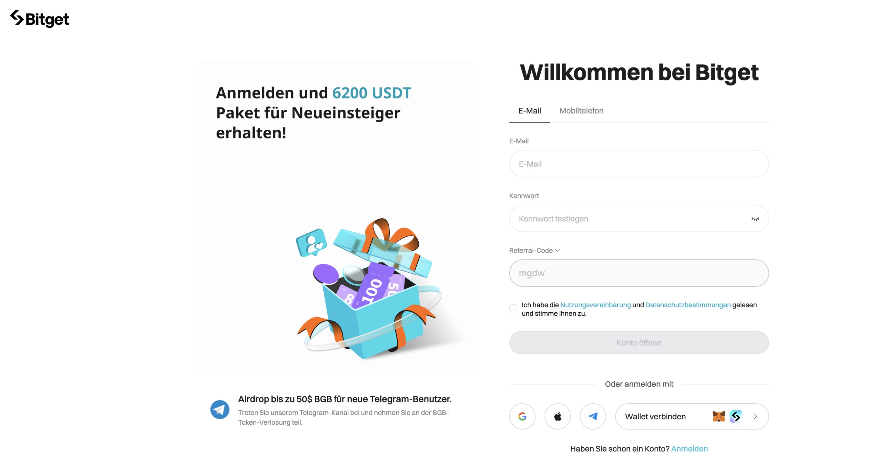Registrierung für das Krypto Daytrading