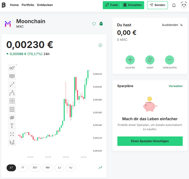 Layout der Bitpanda Krypto Hebel Trading Plattform