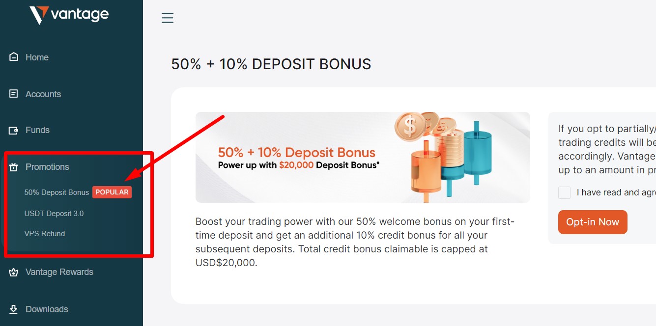 Broker Bonus bei Vantage