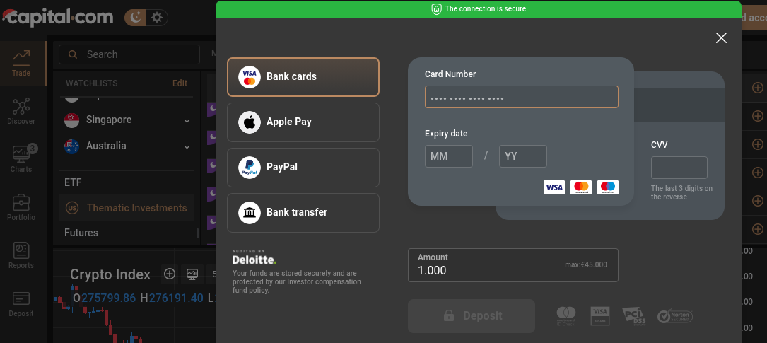 Geld aufladen und einzahlen in der Trading App