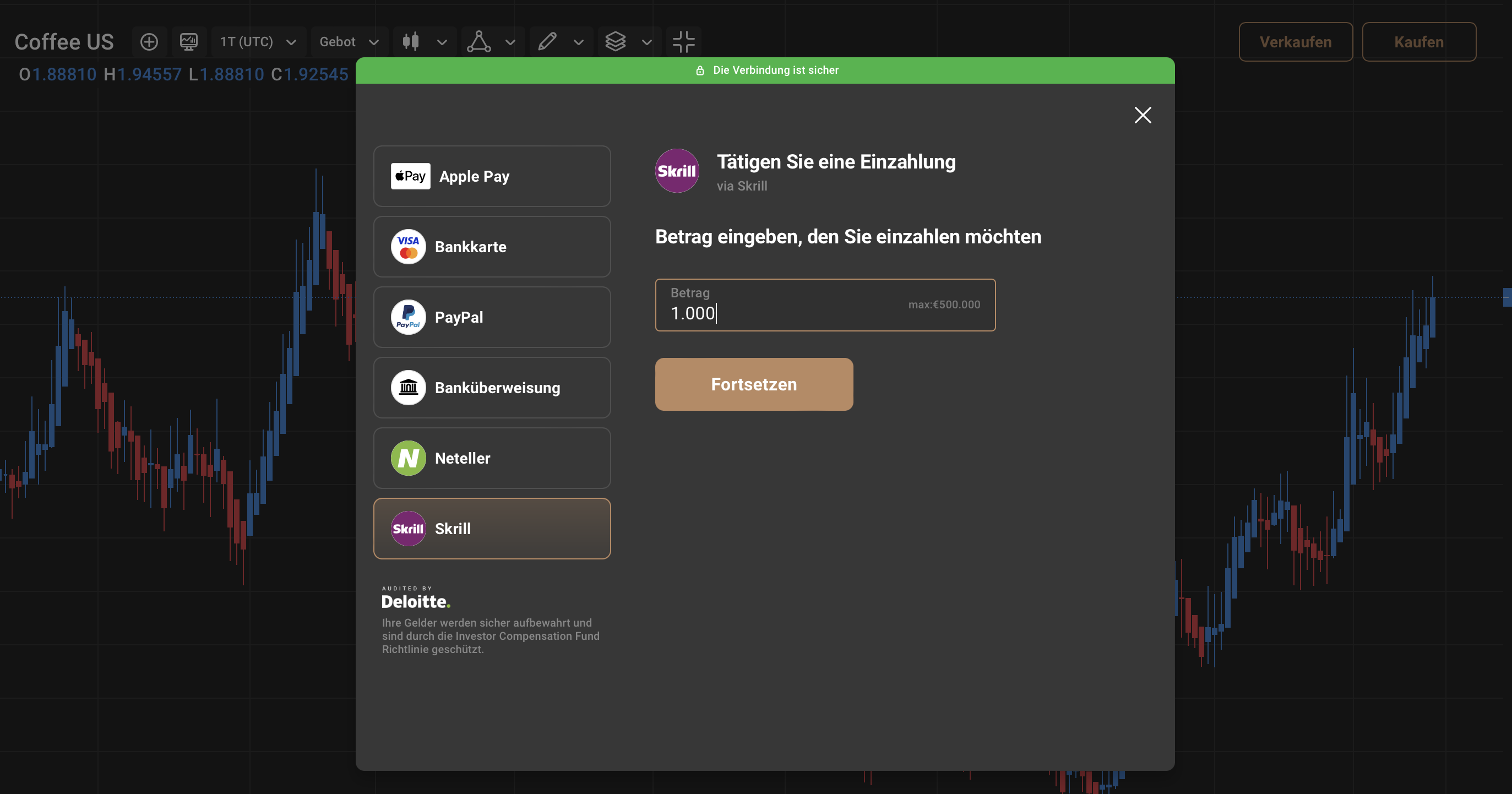 Capital.com Kaffee Geld einzahlen