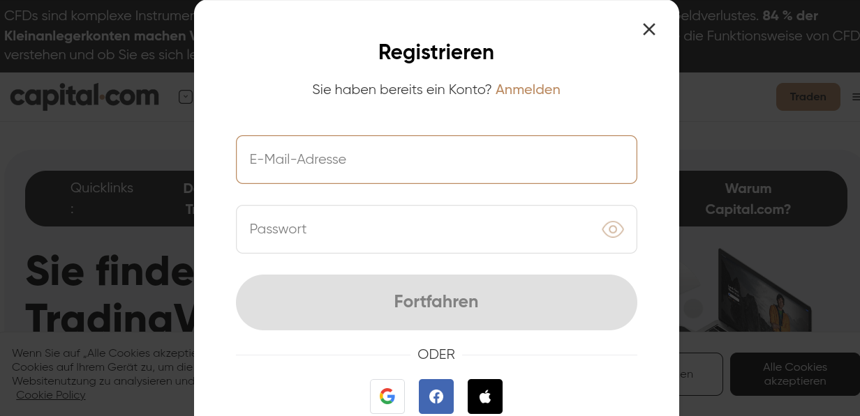 Registrieren bei Capital.com