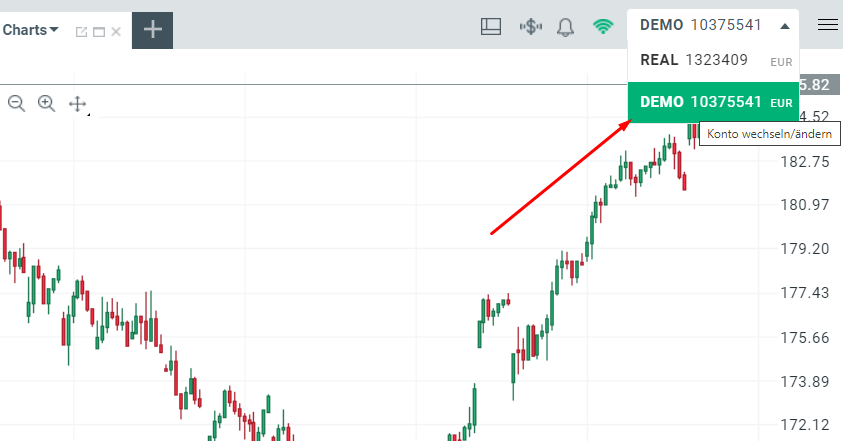 Trading Demokonto auswählen in der Plattform