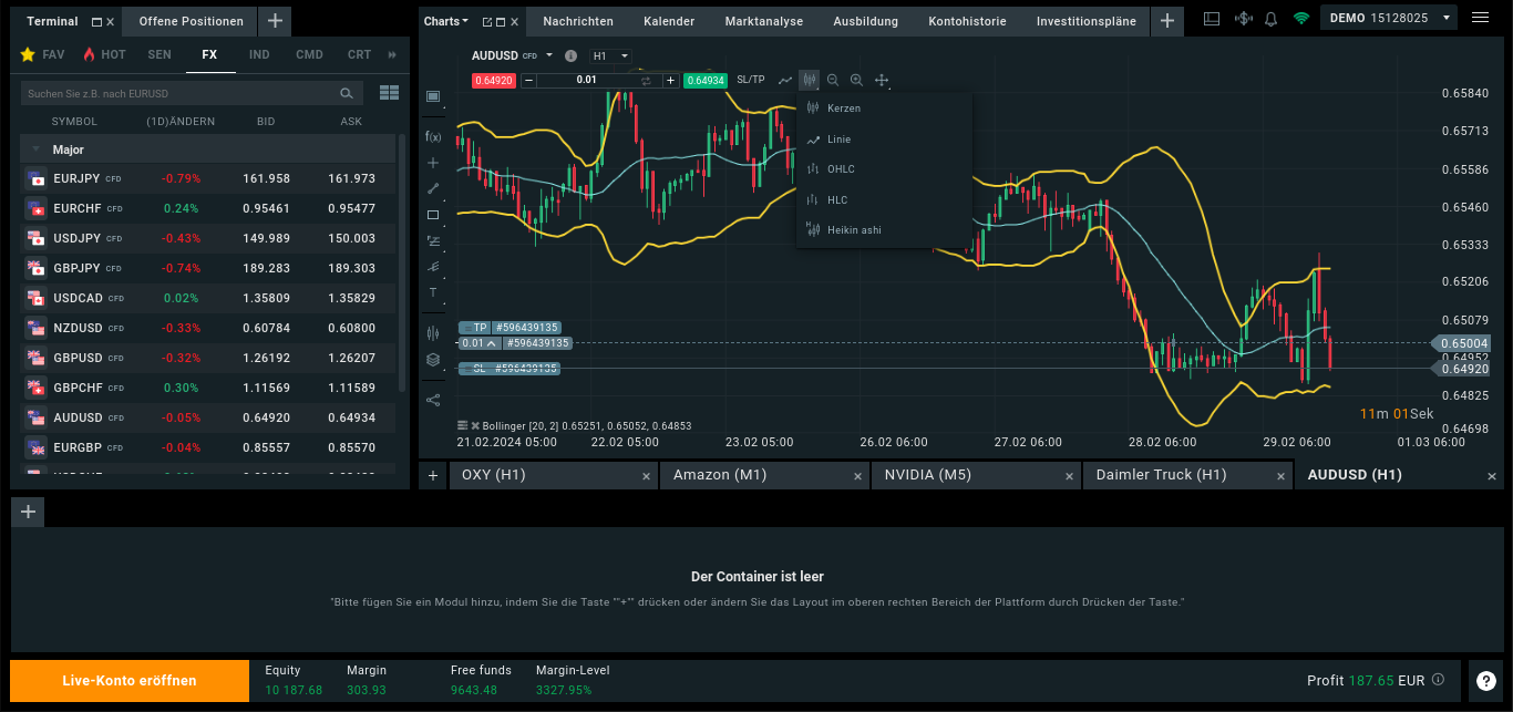xStation Plattform von XTB im Demomodus