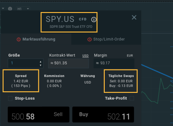 Kaufmaske für einen ETF CFD bei XTB