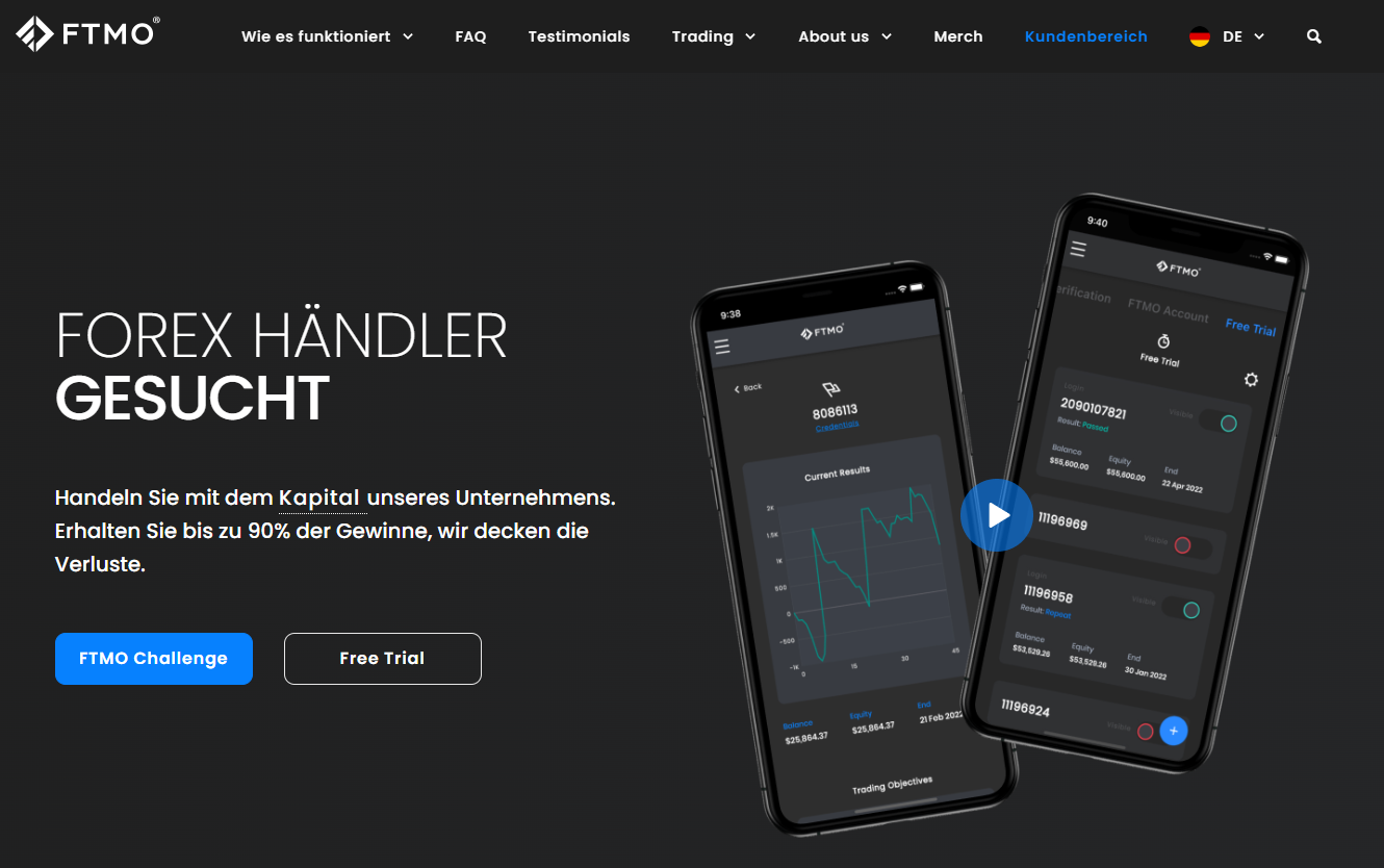 FTMO Screenshot Webseite