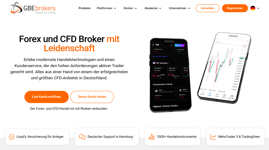 Webseite des Forex Brokers GBE Brokers