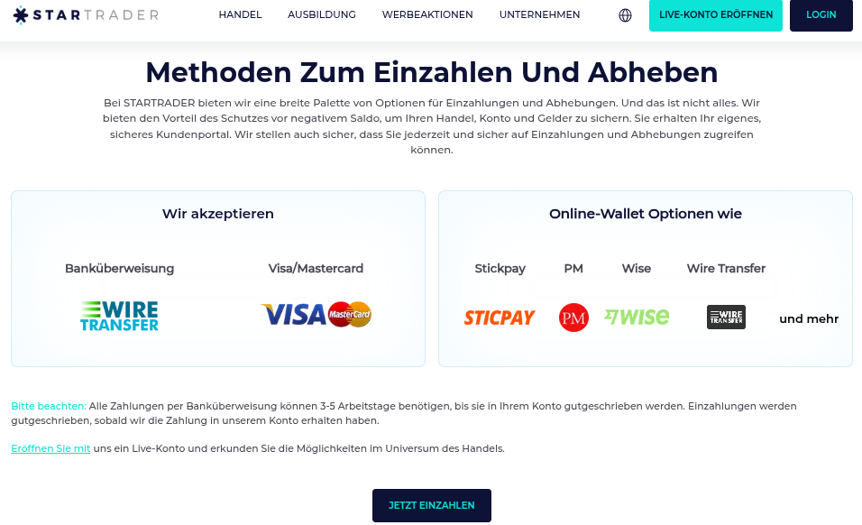 Auszahlungen bei StarTrader