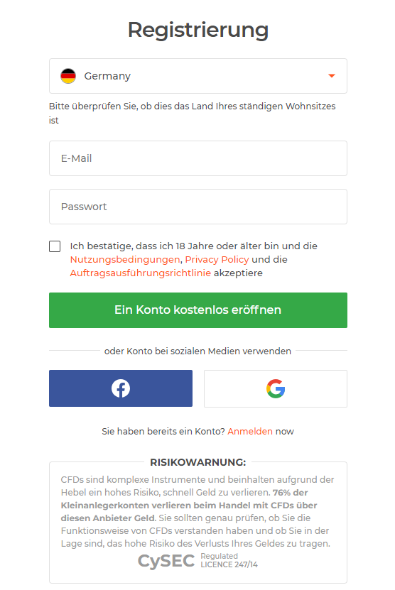 IQ Option Kontoeroeffnung