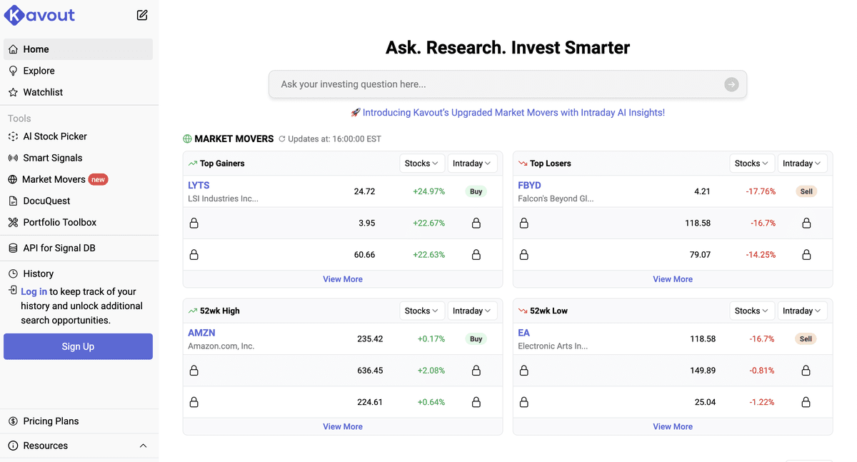 Kavout KI Trading Webseite