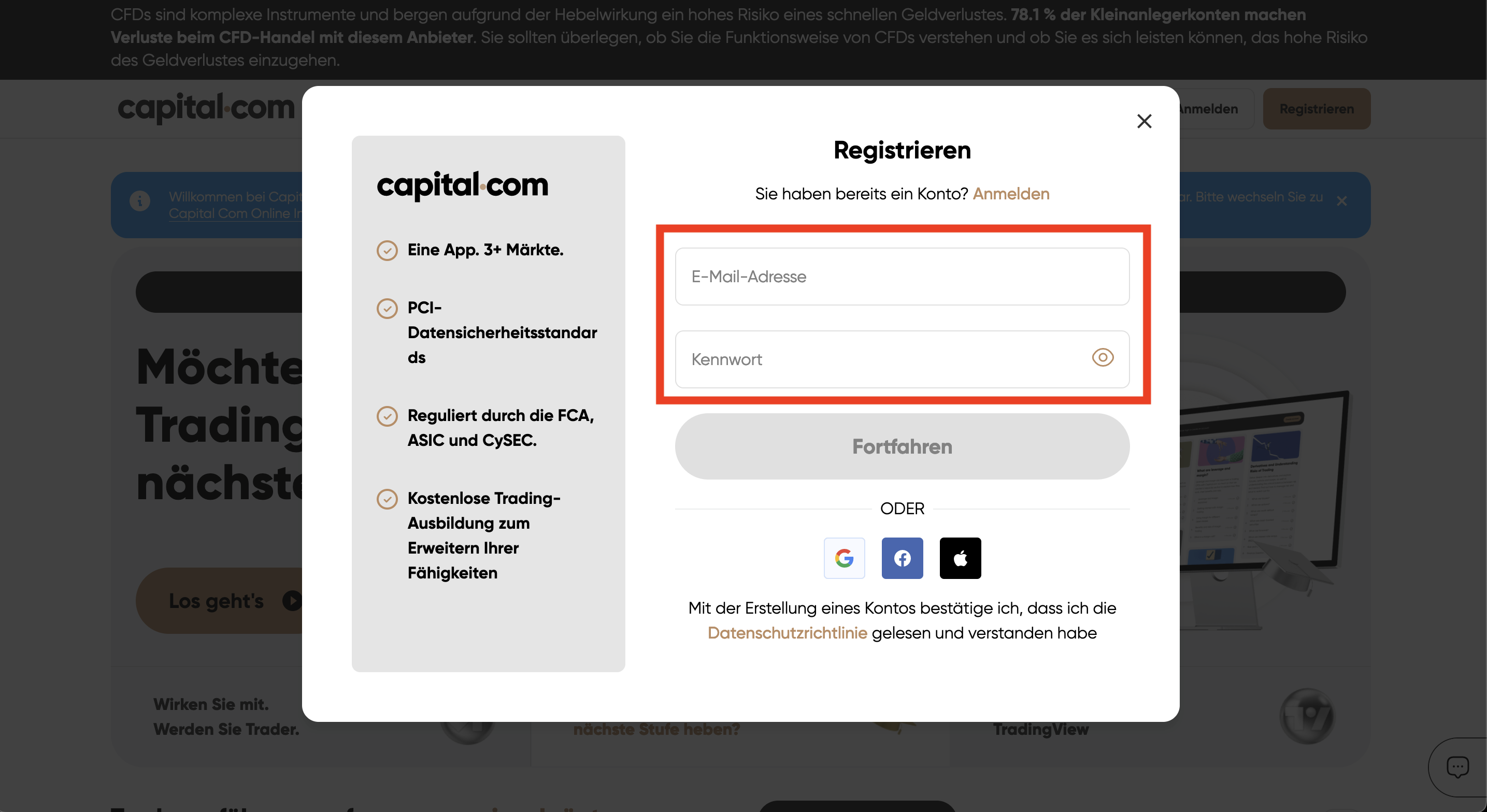 Kontoeröffnung bei capital.com