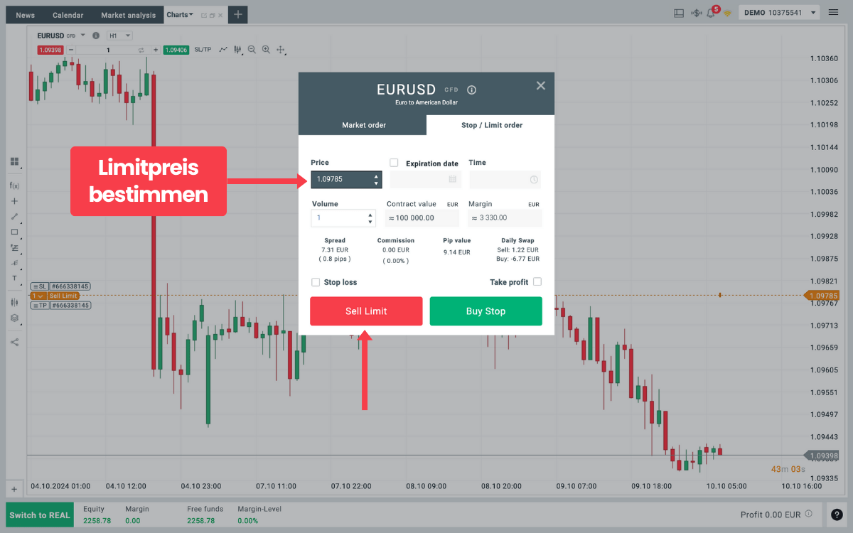 Limit Order Limitpreis bestimmen (XTB)