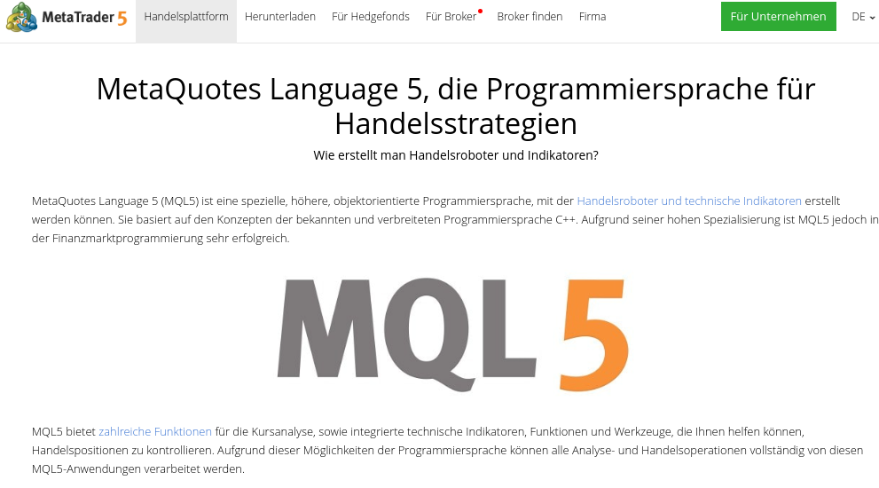 Programmiersprache MQL5 für Expert Advisor