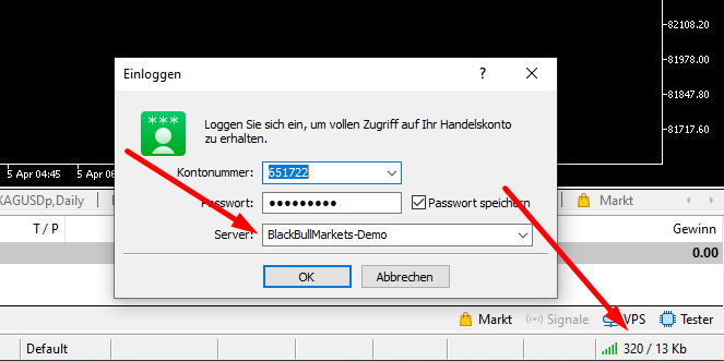 MetaTrader Demokonto einloggen und Übungskonto verbinden im MT4/MT5