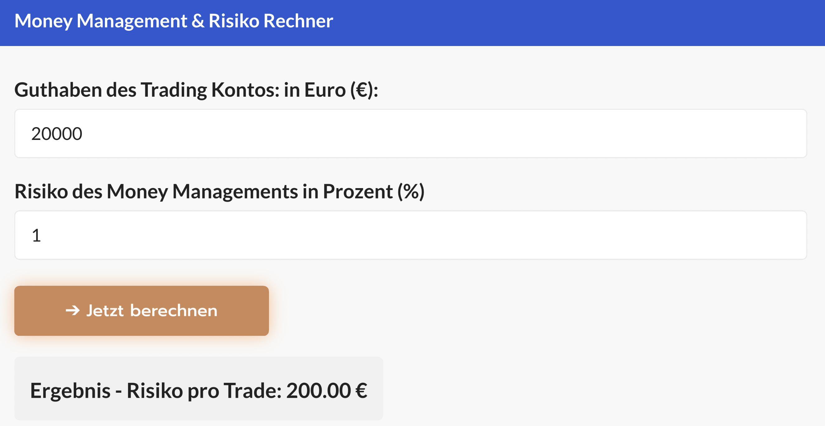 Money Management & Risiko Rechner