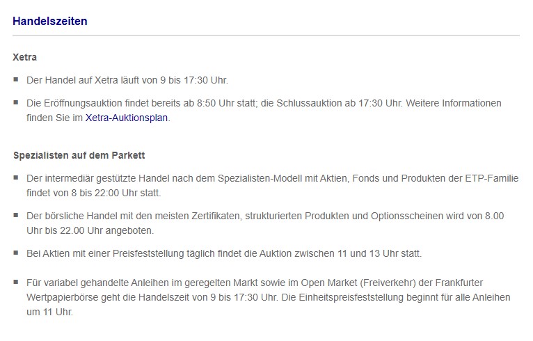 Öffnungszeiten an der Börse