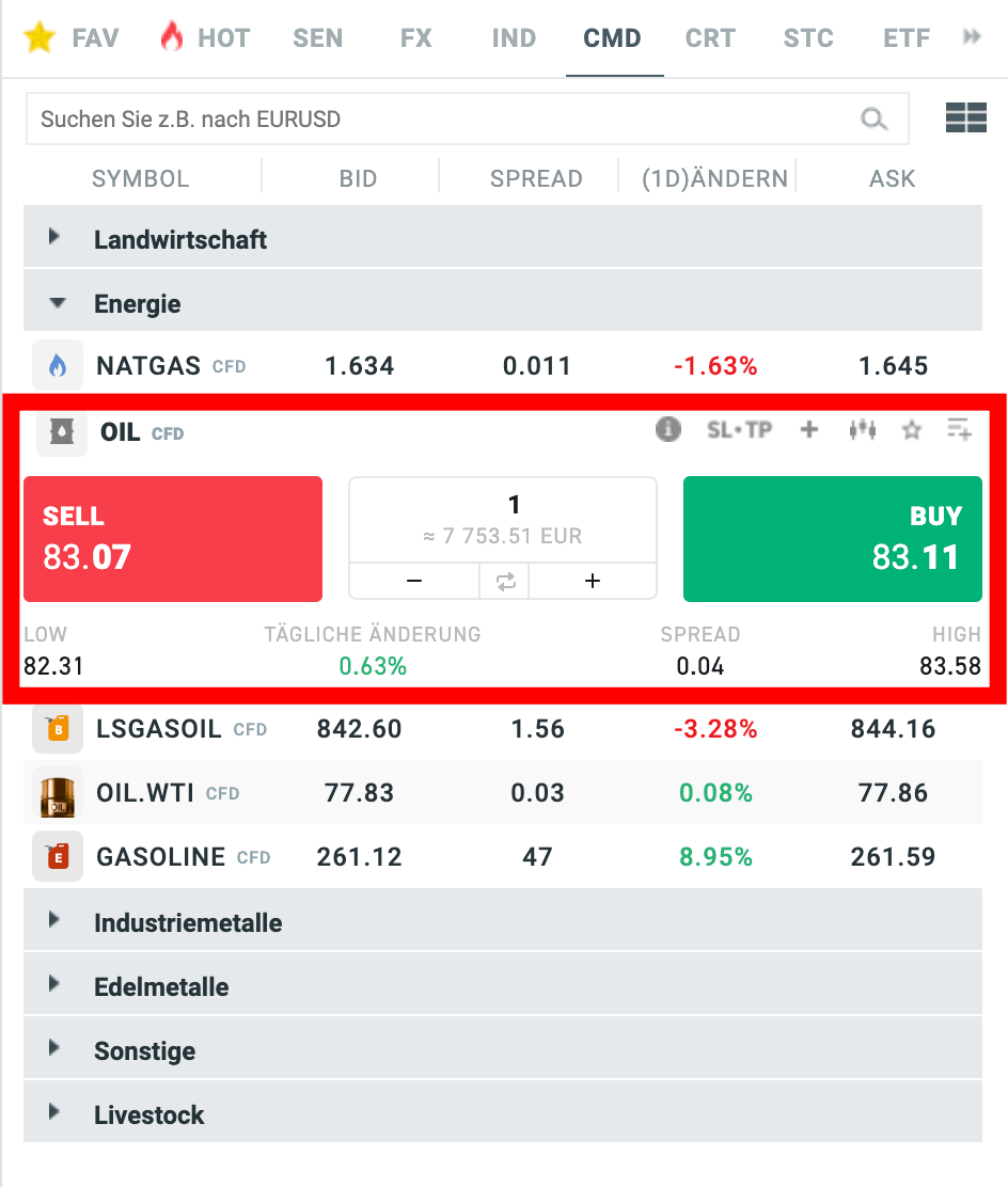 Öl CFDs bei XTB