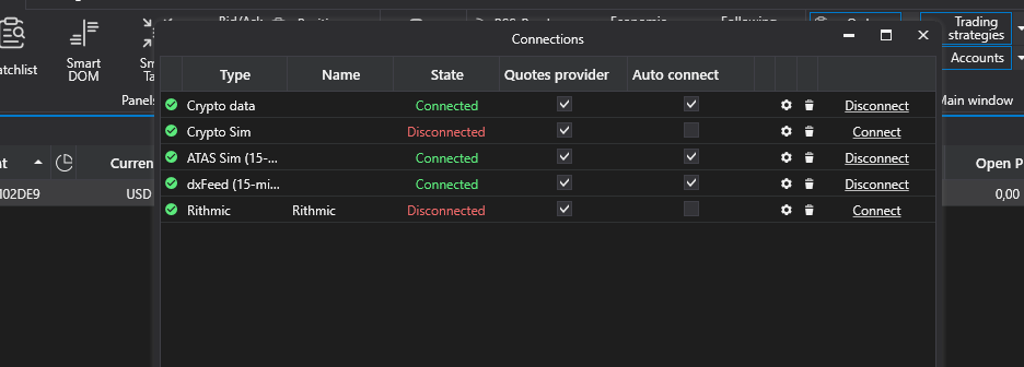 Orderflow Software mit Konto verbinden