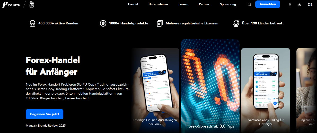 Webseite des Brokers PU Prime (ECN)