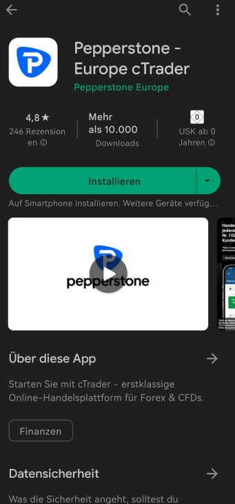 Aktien App von Pepperstone downloaden