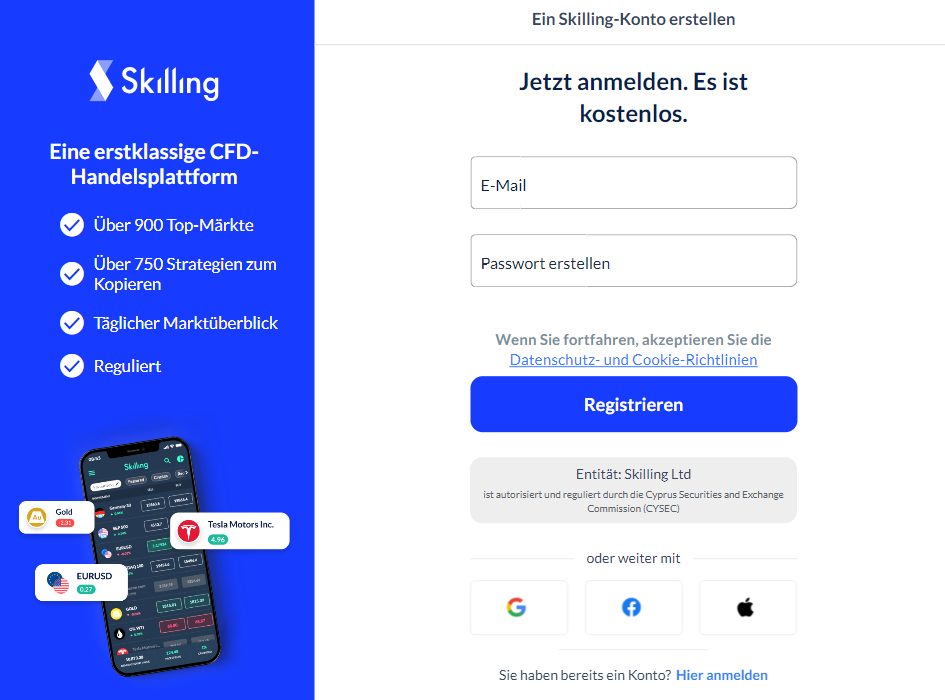Skilling Kontoeröffnung