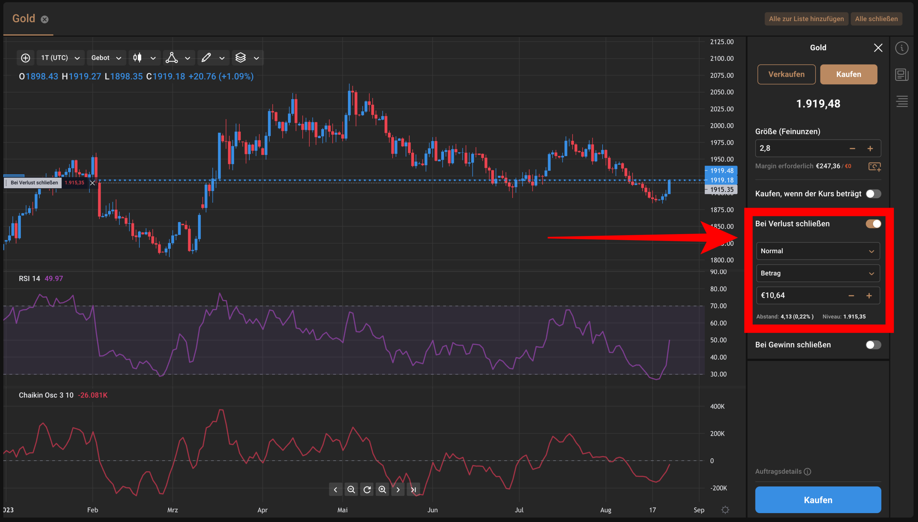 Stop Loss Order erteilen