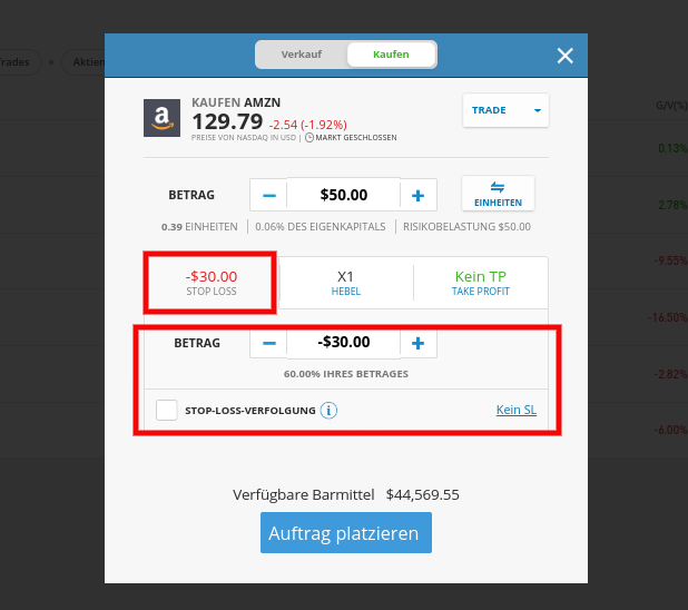 Stop Loss festlegen