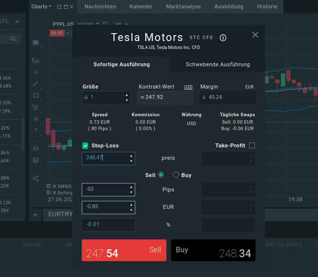 Stop Loss Order bei XTB
