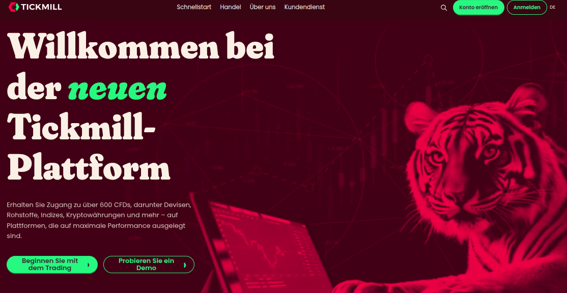 Homepage vom Daytrading Broker Tickmill