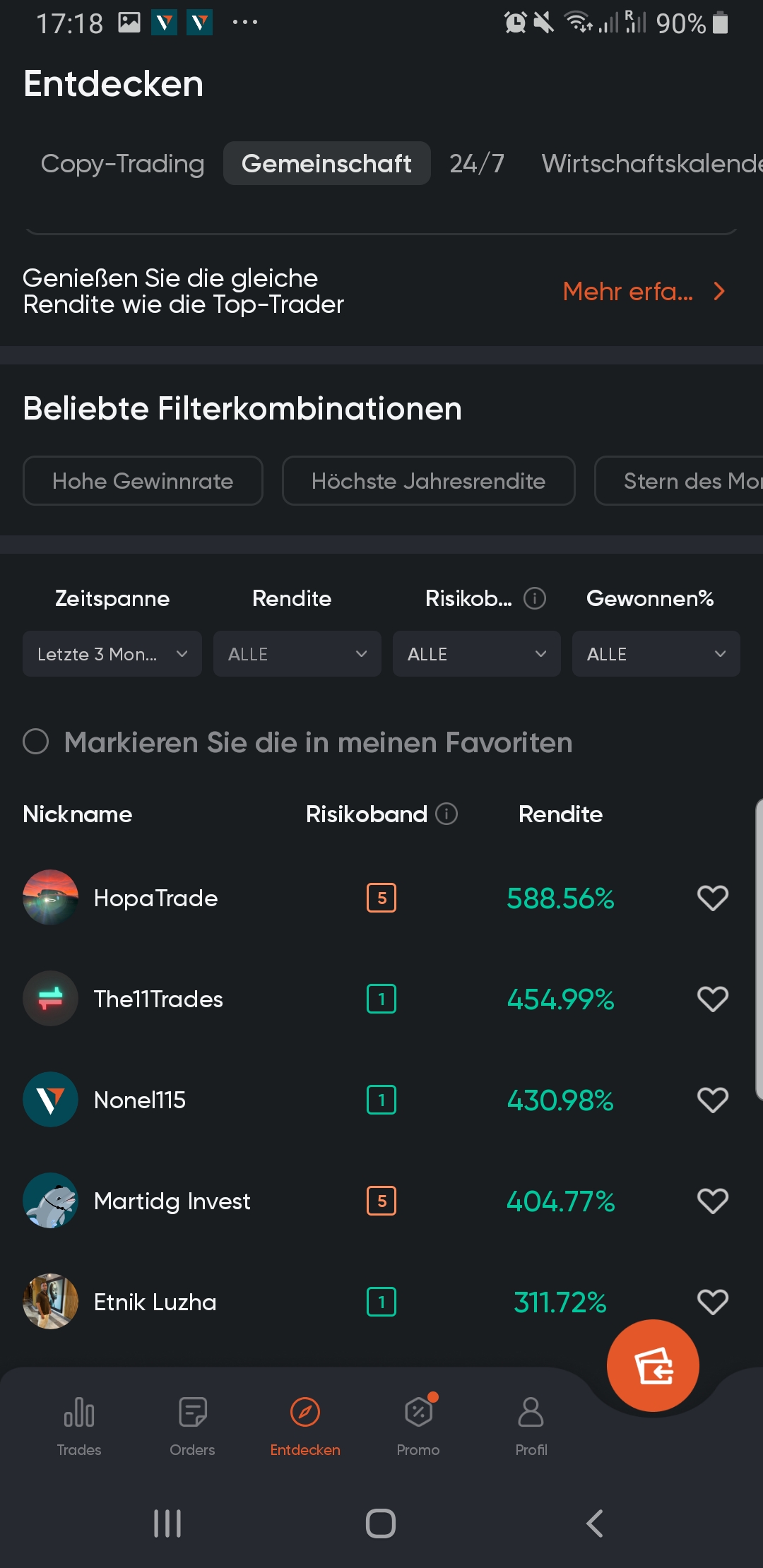 Trading Signale bei Vantage