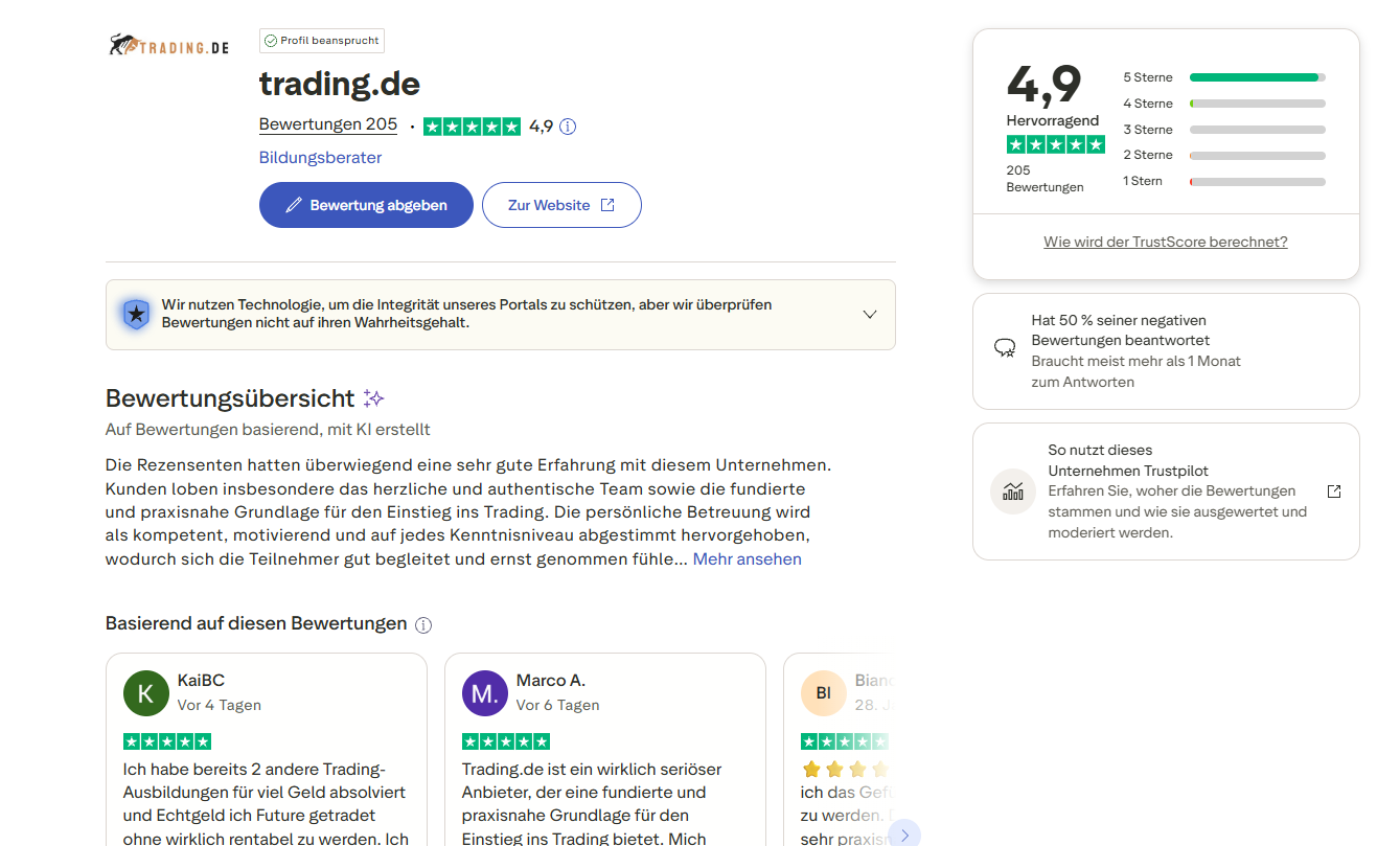Trading.de Bewertungen und Trustpilot Erfahrungen