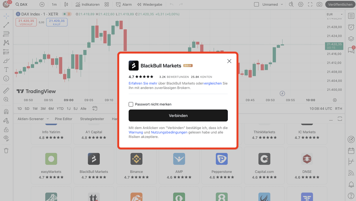 TradingView mit BlackBull Markets Konto verbinden