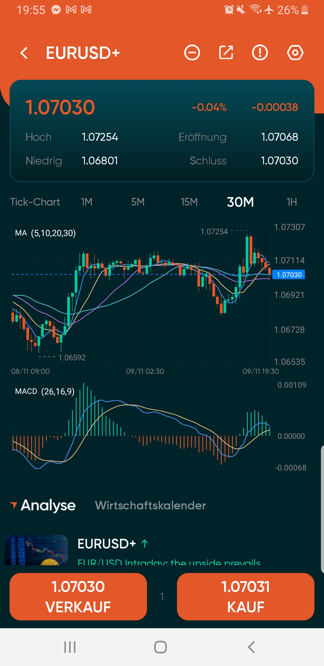 Screenshot der Vantage App