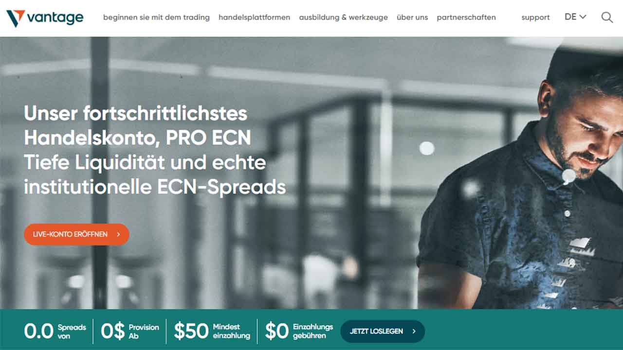 Vantage Markets Webseite