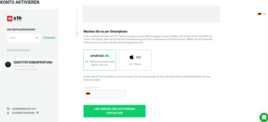 Verifizierung bei XTB