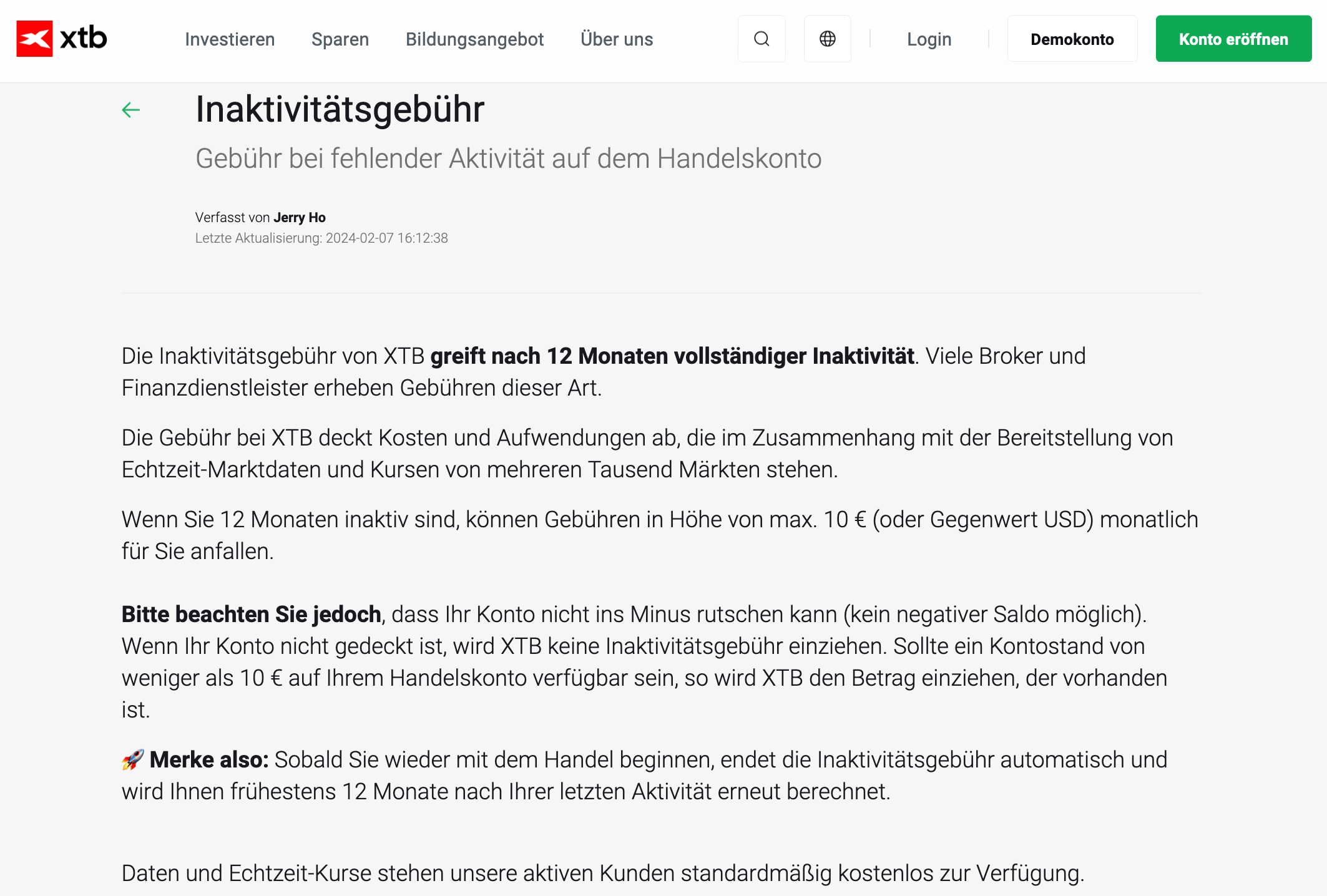 Inaktivitätsgebühr Beispiel