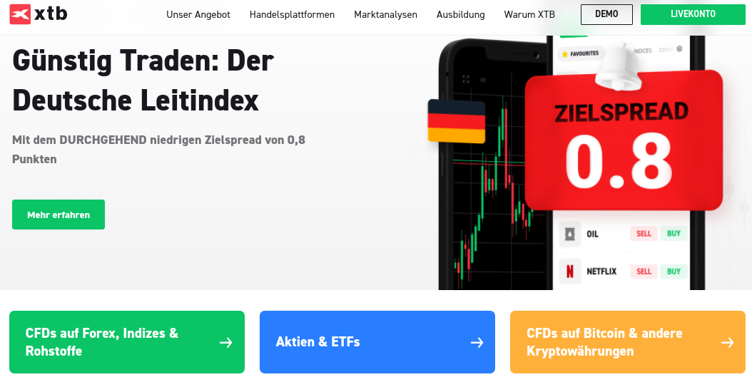 Webseite von XTB