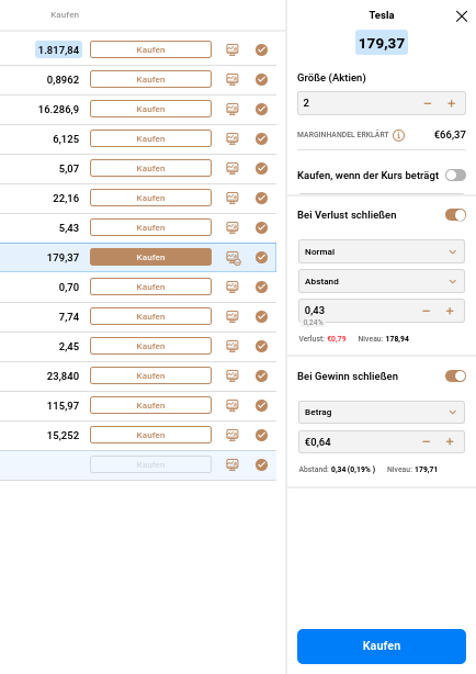 Kauf von Assets über die Trading App